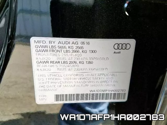WA1D7AFP1HA002783 фото 2
