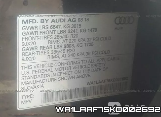 WA1LAAF75KD002692 фото 10