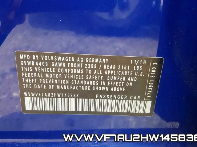 WVWVF7AU2HW145838 фото 2
