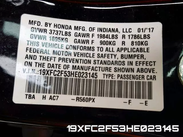 19XFC2F53HE023145 фото 2