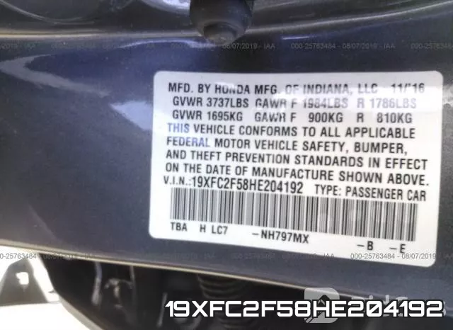 19XFC2F58HE204192 фото 10