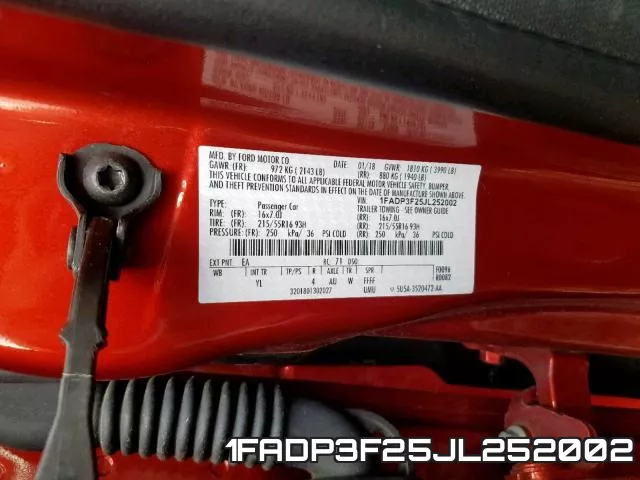 1FADP3F25JL252002 фото 2