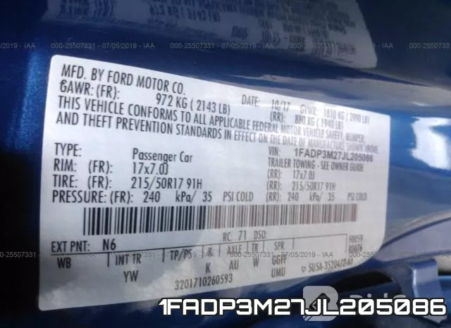 1FADP3M27JL205086 фото 10
