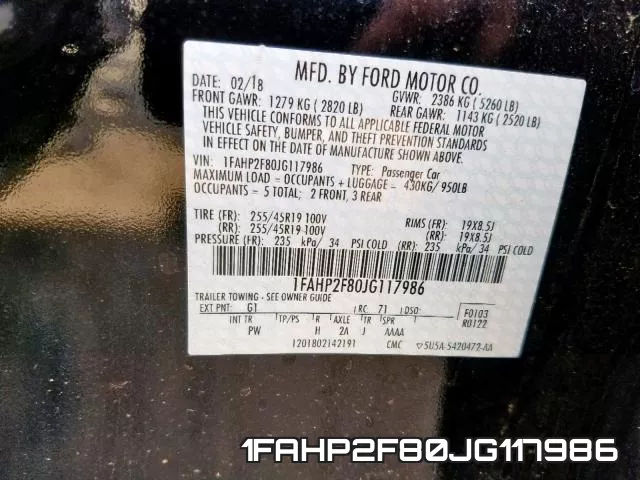 1FAHP2F80JG117986 фото 2
