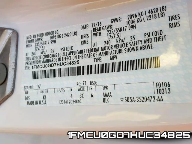 1FMCU0GD7HUC34825 фото 2