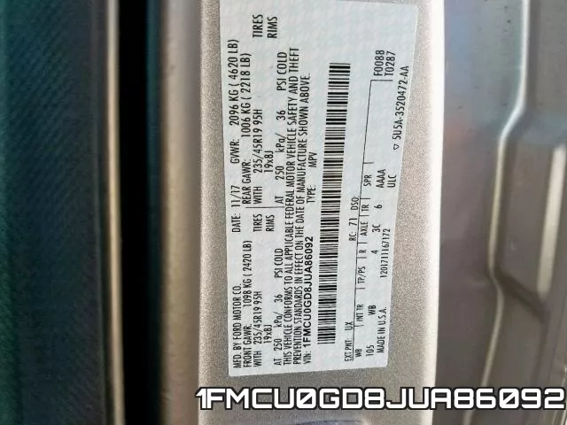 1FMCU0GD8JUA86092 фото 2