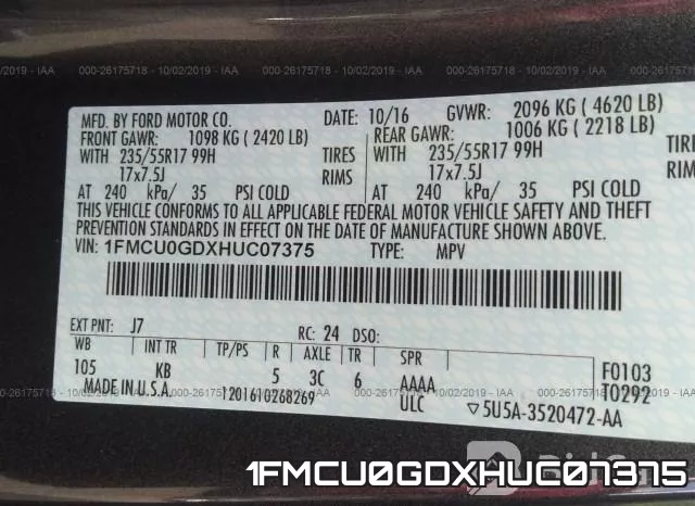 1FMCU0GDXHUC07375 фото 10