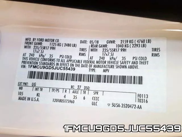 1FMCU9GD5JUC55439 фото 2