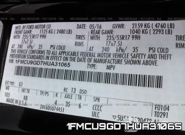 1FMCU9GD7HUA31065 фото 10