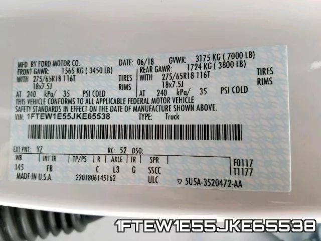 1FTEW1E55JKE65538 фото 2