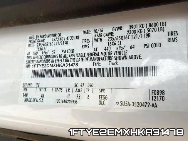 1FTYE2CMXHKA31478 фото 2