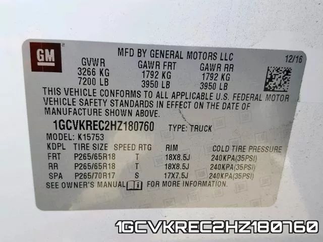 1GCVKREC2HZ180760 фото 2