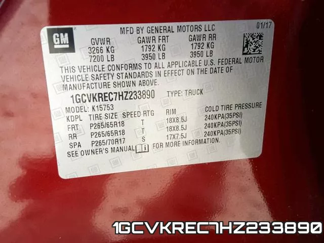 1GCVKREC7HZ233890 фото 2