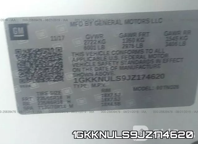 1GKKNULS9JZ174620 фото 10