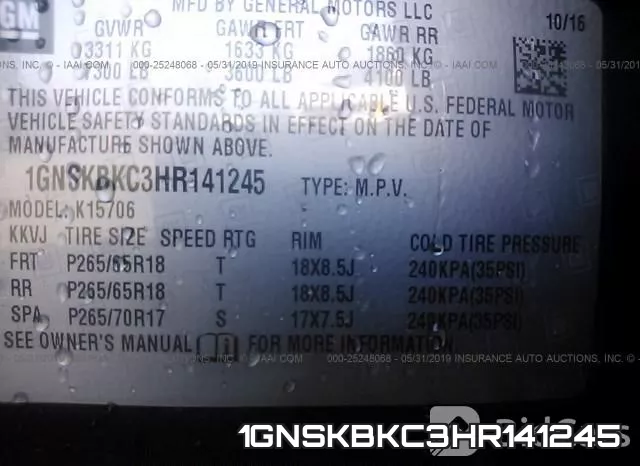 1GNSKBKC3HR141245 фото 10
