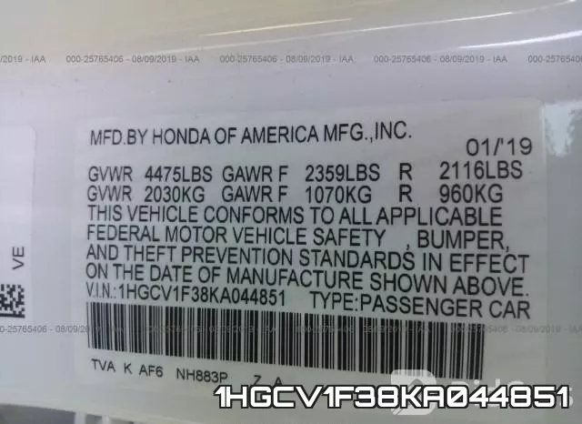 1HGCV1F38KA044851 фото 10
