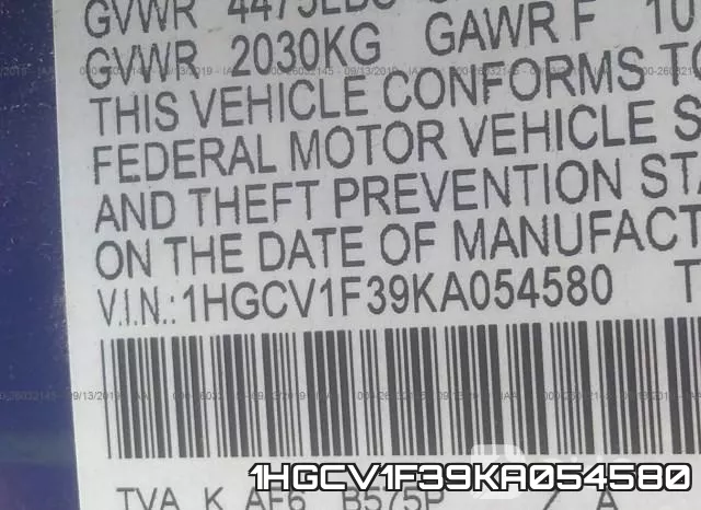1HGCV1F39KA054580 фото 10