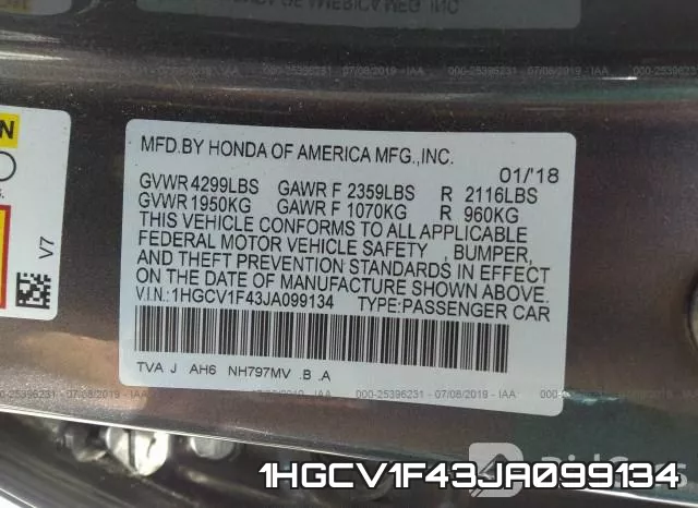 1HGCV1F43JA099134 фото 10