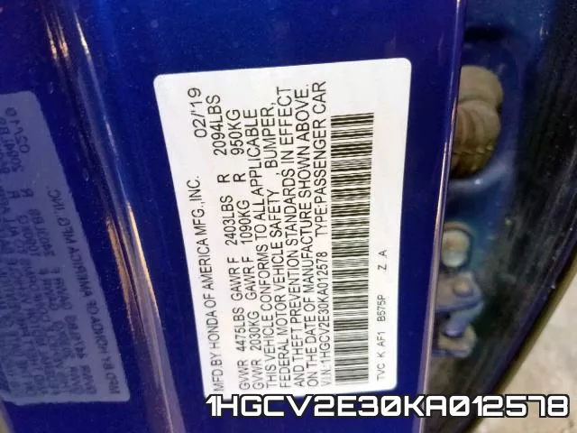 1HGCV2E30KA012578 фото 2