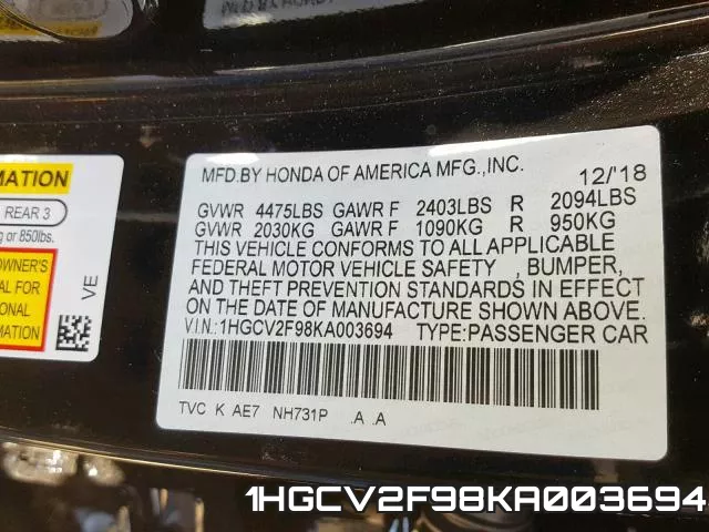 1HGCV2F98KA003694 фото 2