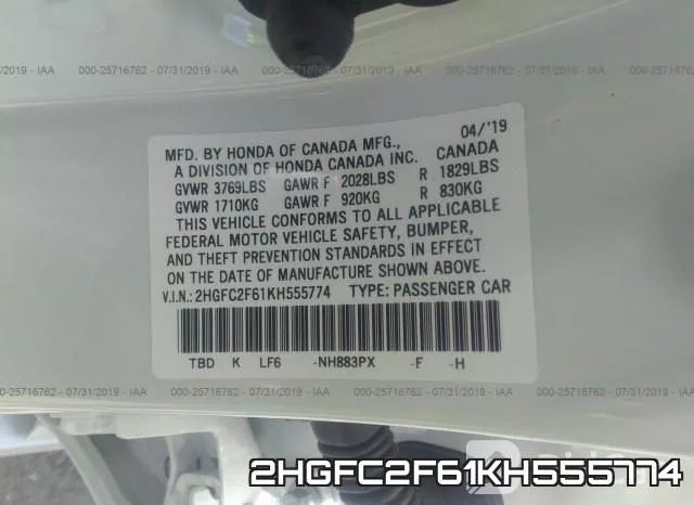 2HGFC2F61KH555774 фото 10