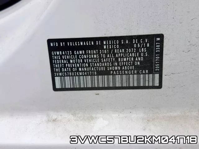 3VWC57BU2KM041718 фото 2