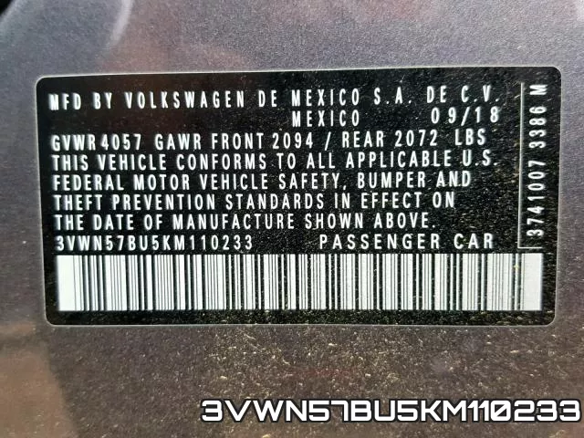 3VWN57BU5KM110233 фото 2