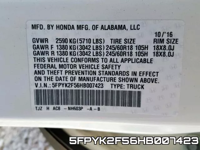 5FPYK2F56HB007423 фото 2