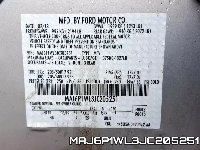 MAJ6P1WL3JC205251 фото 2