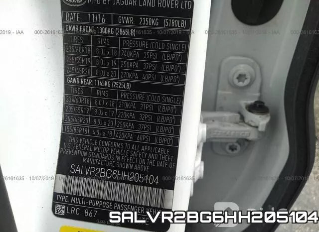 SALVR2BG6HH205104 фото 10