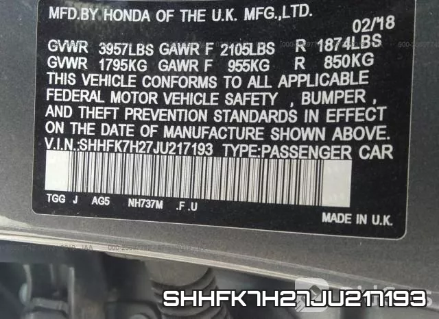 SHHFK7H27JU217193 фото 10