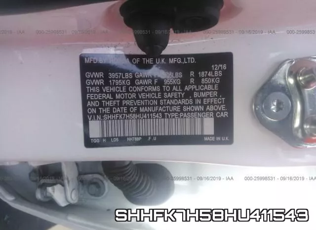SHHFK7H58HU411543 фото 10
