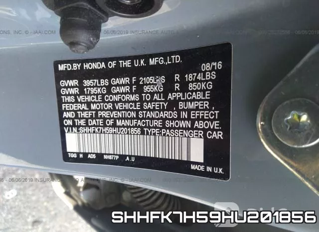 SHHFK7H59HU201856 фото 9