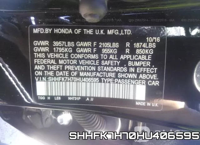 SHHFK7H70HU406595 фото 10