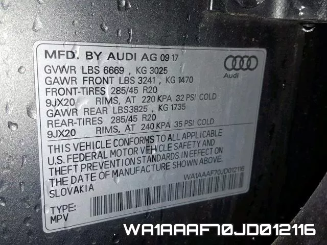 WA1AAAF70JD012116 фото 2