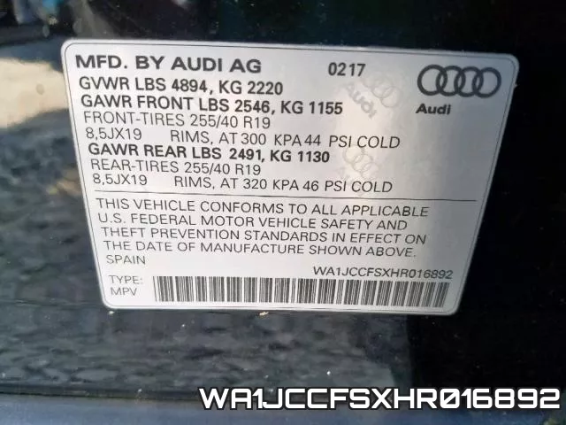 WA1JCCFSXHR016892 фото 2
