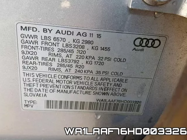 WA1LAAF76HD003326 фото 2