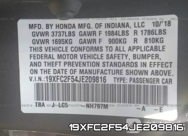 19XFC2F54JE209816 фото 10