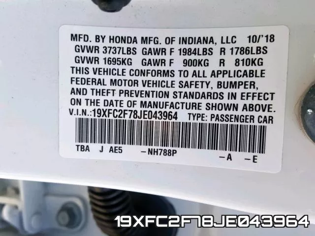 19XFC2F78JE043964 фото 2