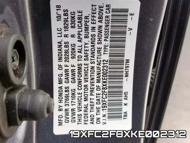 19XFC2F8XKE002312 фото 2