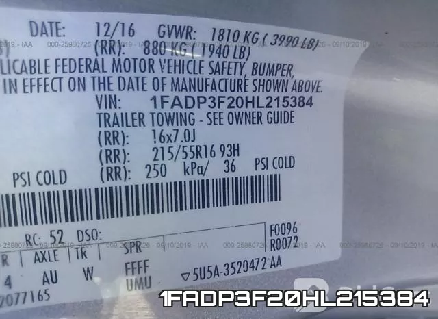 1FADP3F20HL215384 фото 10