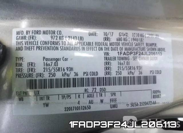 1FADP3F24JL206113 фото 10