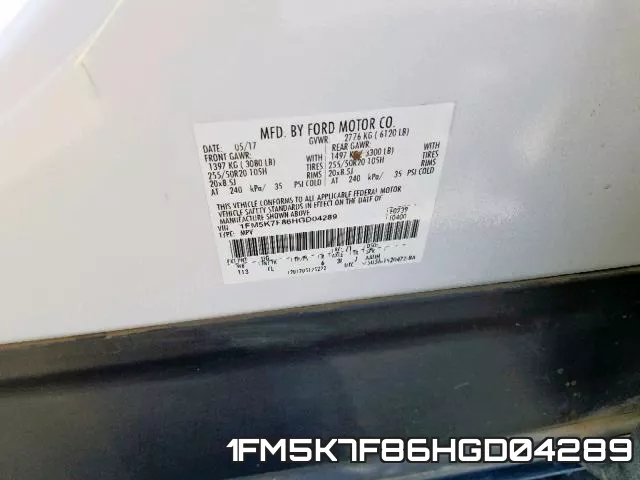 1FM5K7F86HGD04289 фото 2
