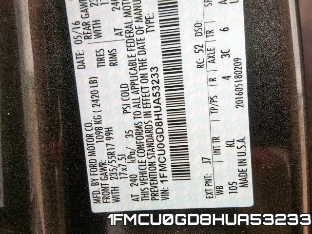 1FMCU0GD8HUA53233 фото 2