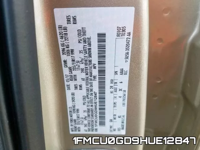 1FMCU0GD9HUE12847 фото 2