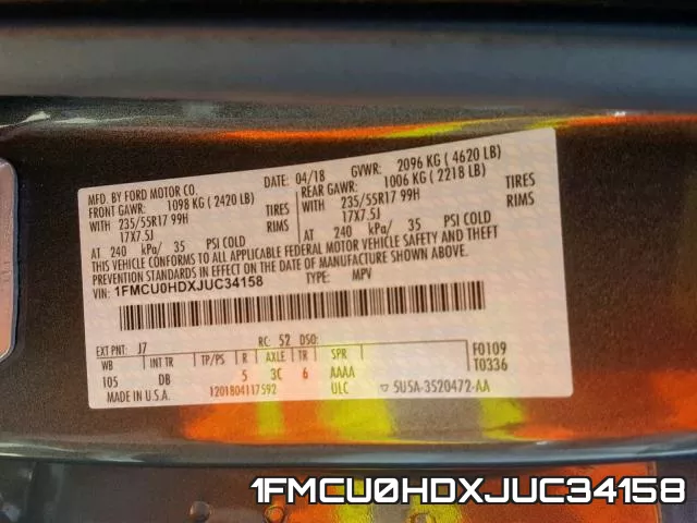 1FMCU0HDXJUC34158 фото 2