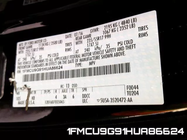 1FMCU9G91HUA86624 фото 2