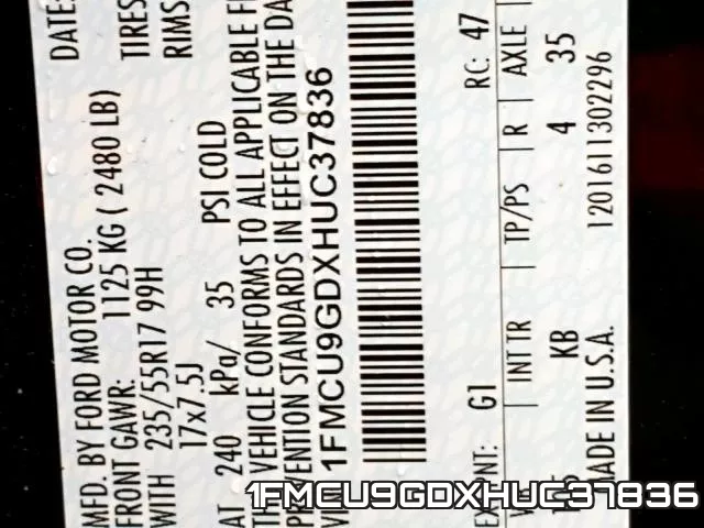 1FMCU9GDXHUC37836 фото 2