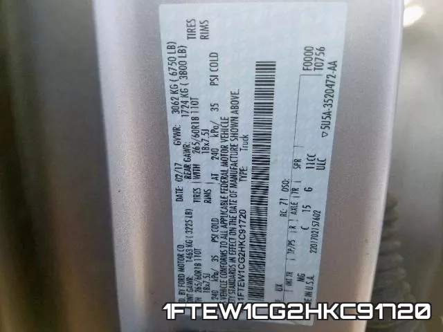 1FTEW1CG2HKC91720 фото 2