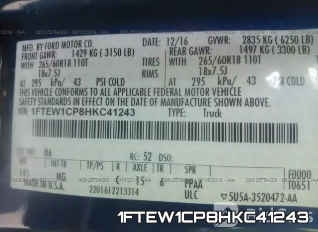 1FTEW1CP8HKC41243 фото 10